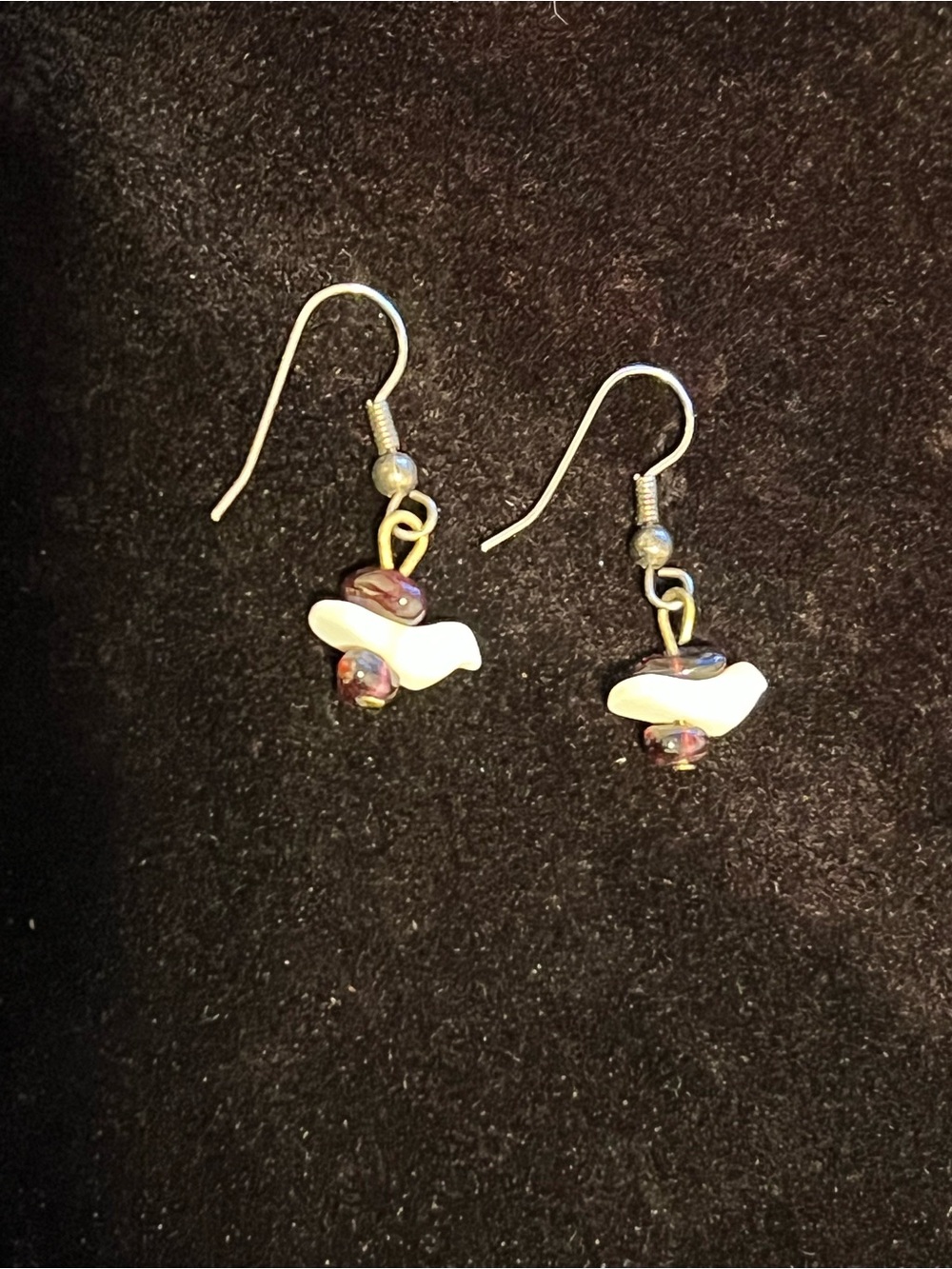 White Shell Drop Earrings with Iridescent Beads